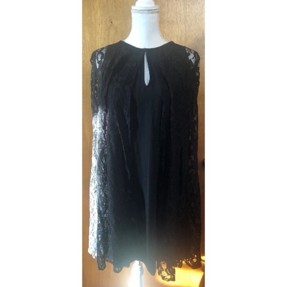 Guess Little Black Dress Lace Cape Large NWT
